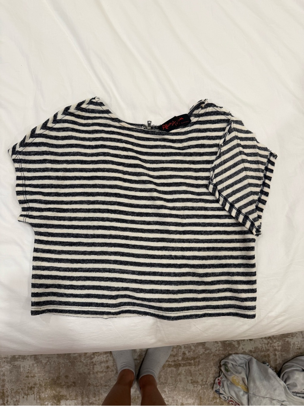 Alice + Olivia Black and White Striped Short Sleeve Tee